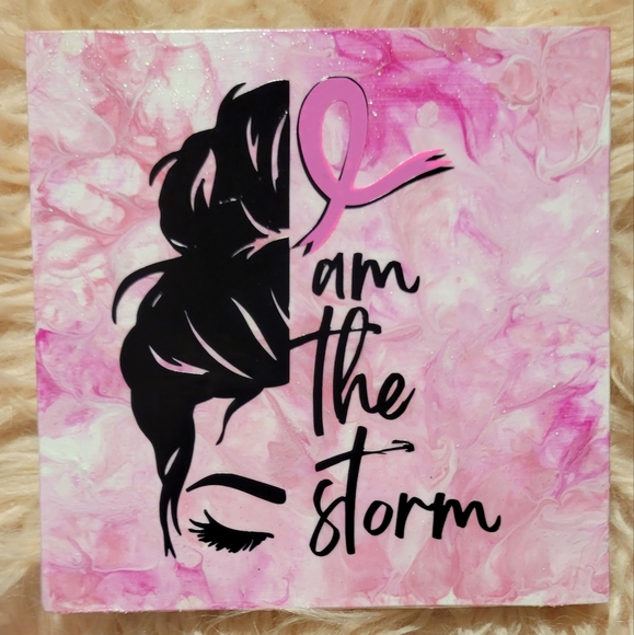 SALE! Breast Cancer Awareness Decor wall or desk 6" x 6" hand painted, original - Picture 1 of 1